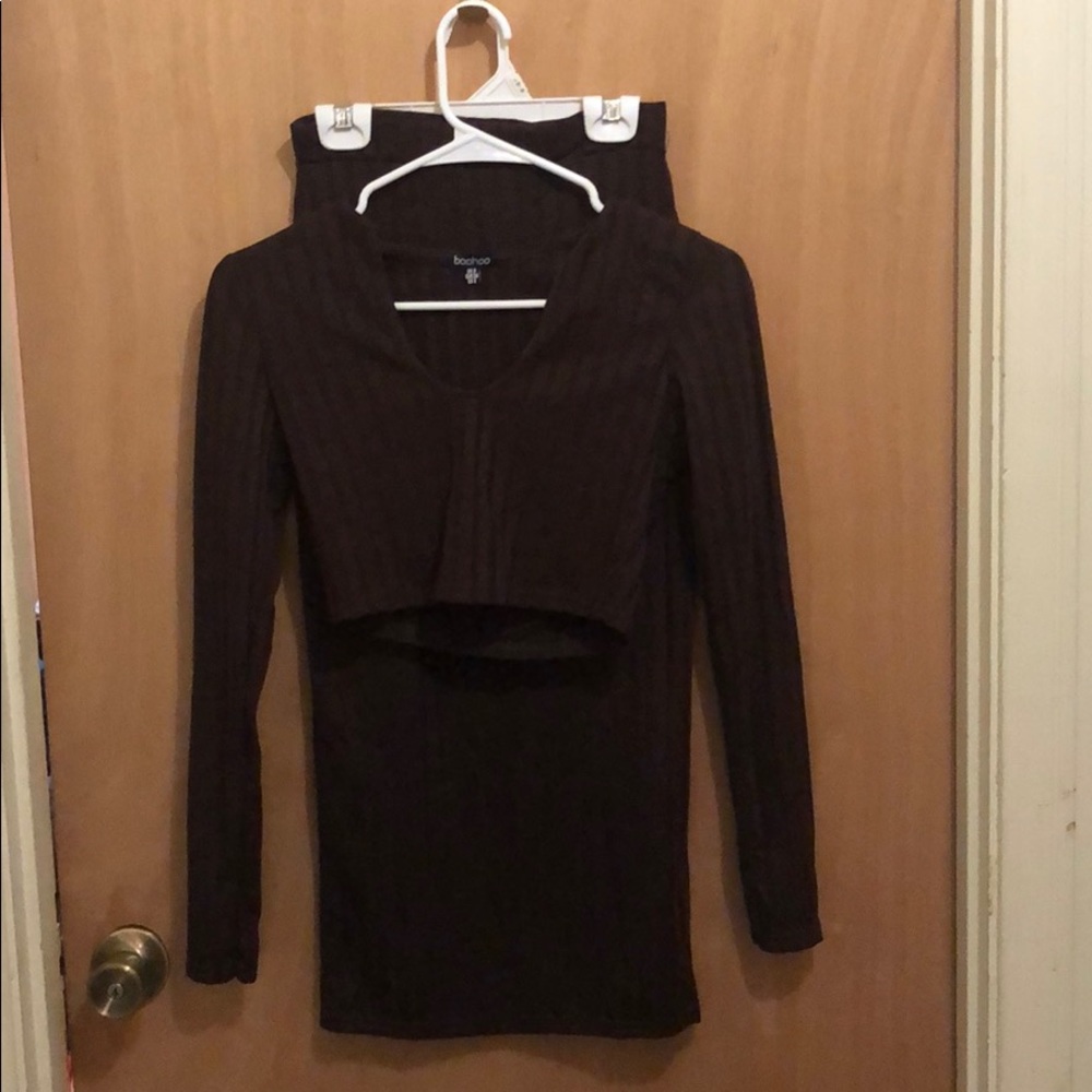 Maroon Crop Top Skirt Set